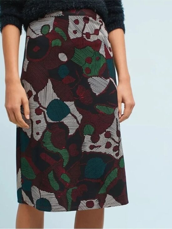 Anthropologie Dresses & Skirts - Anthropologie Isla Maude Women's Printed A-Line Skirt in Burgundy and Green